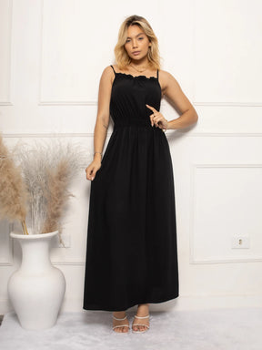Vestido Longo com Bustier Franjado e Alça Elegante