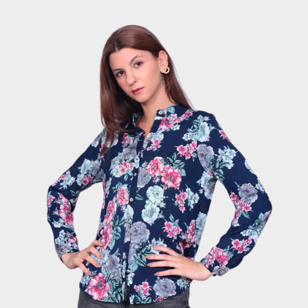 Blusa Feminina Boho Floral com Botões