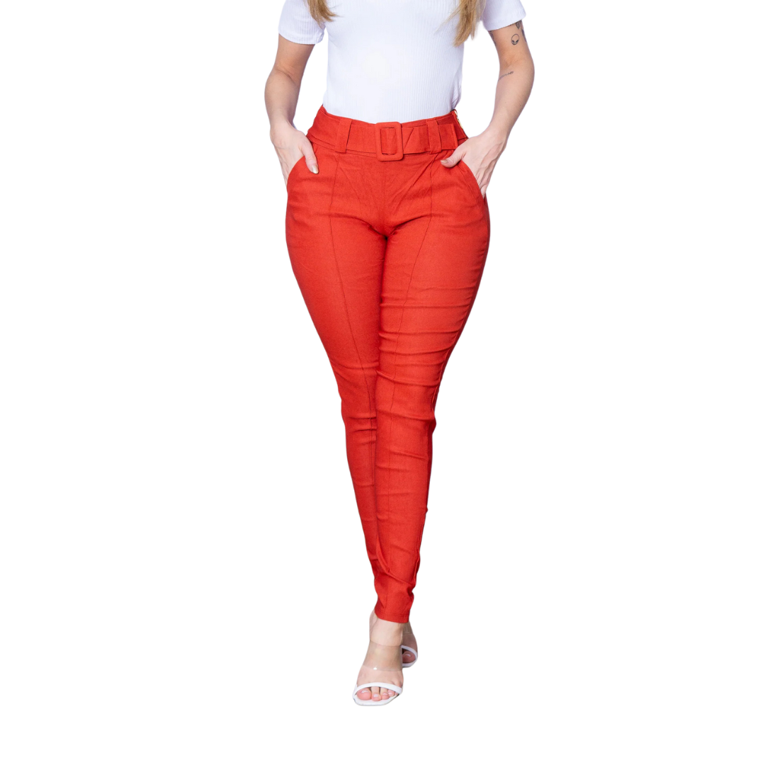 Calça Skinny Feminina em Bengaline com Cinto e Bolsos